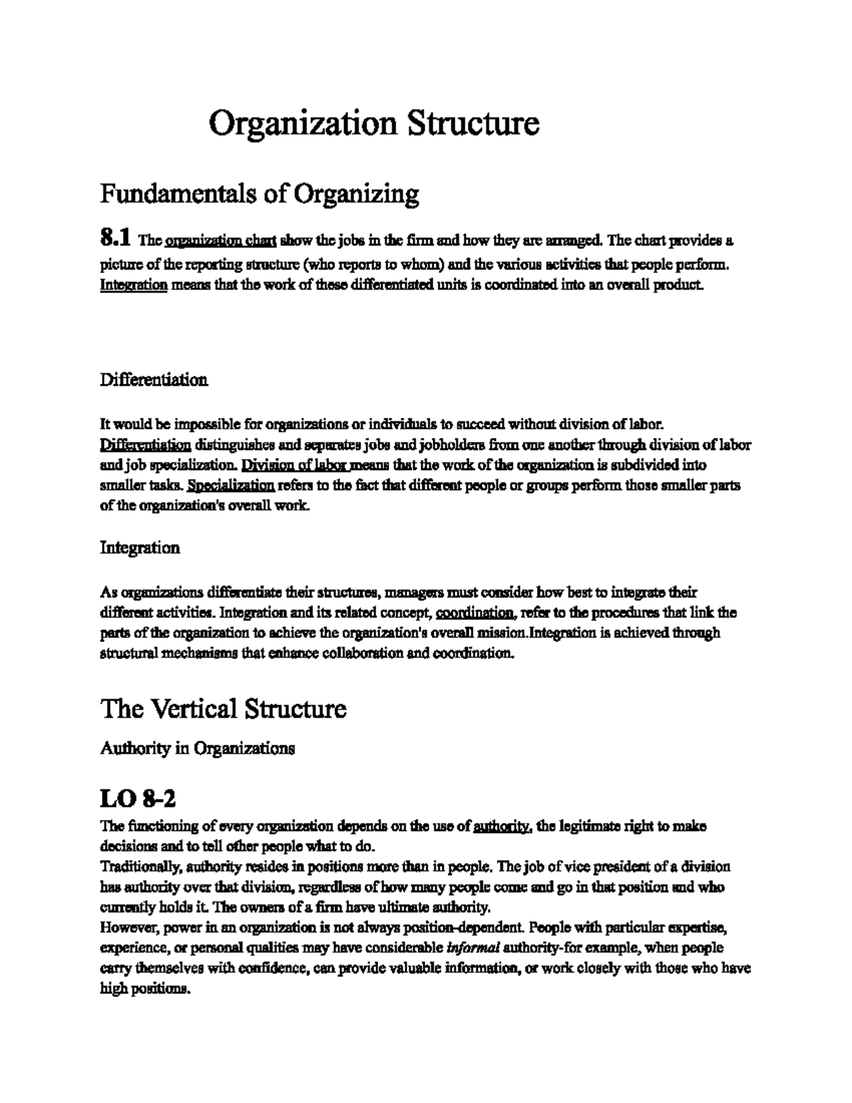 Management Midterm Chapter 8 Notes - Organization Structure ...