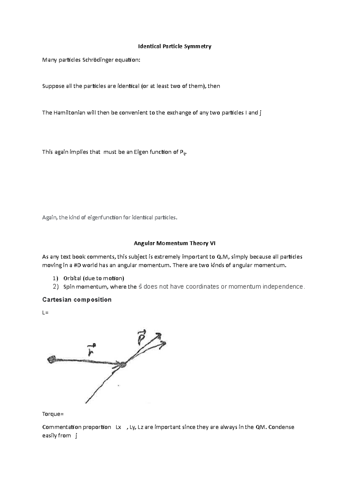 CHM501 - Revision Notes on Identical Particle Symmetry and Angular ...