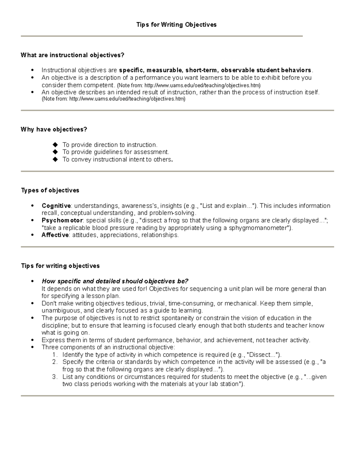 TIPS FOR Lesson Planning - Tips for Writing Objectives What are ...