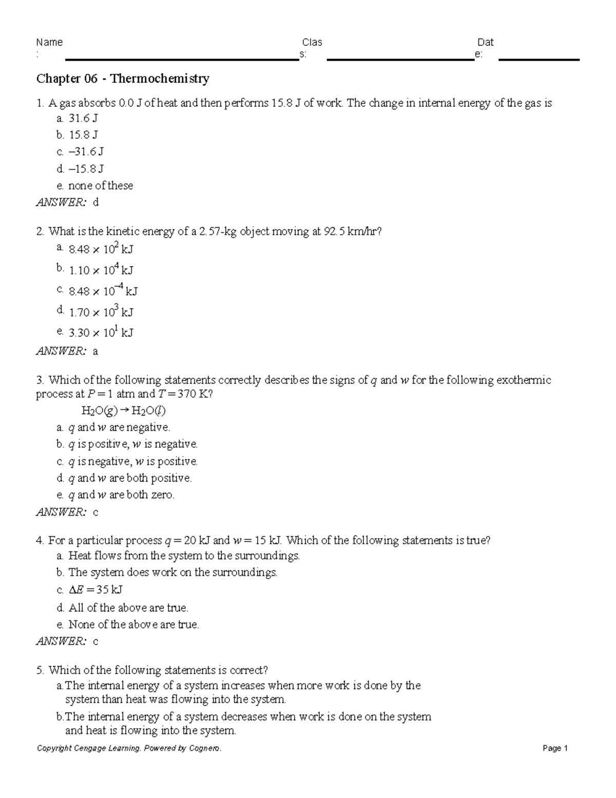 Chapter 06 Thermochemistry: Key Concepts and Practice Questions - Studocu