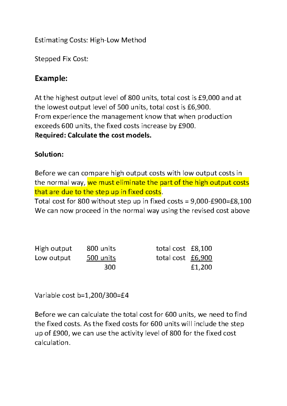 Management Accounting Notes 2.2: Estimating Costs & High-Low Method ...