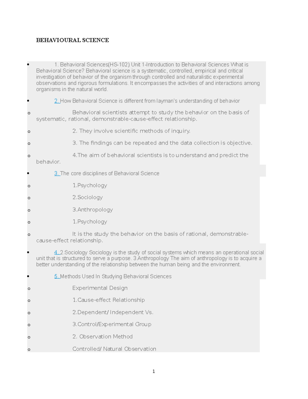 HS-102 Behavioral Science Lecture Notes: Key Insights and Concepts ...