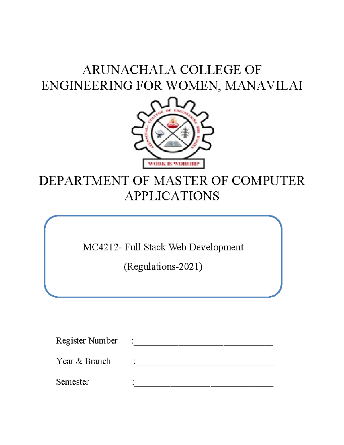MCA Lab Record: Full Stack Web Development (MC4212) - 5th Sem - Studocu