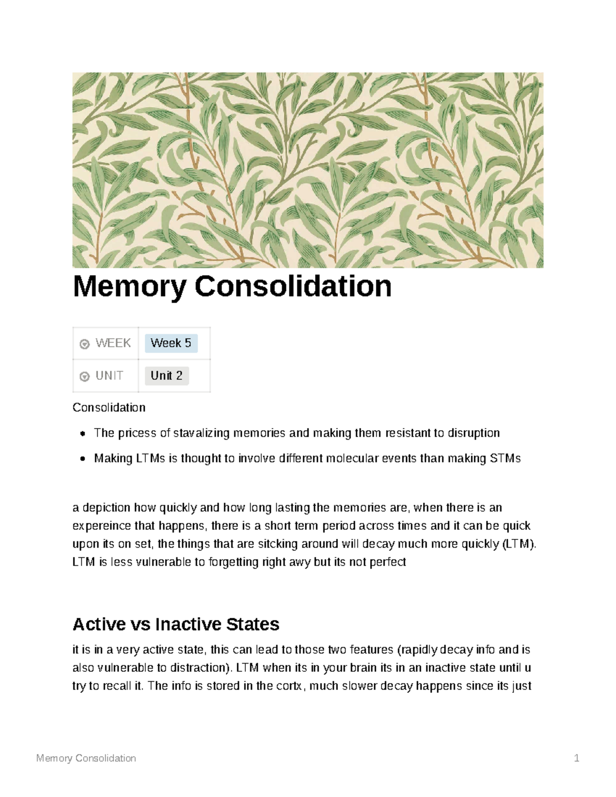 Memory Consolidation - Dr.Leal - Memory Consolidation WEEK Week 5 UNIT ...