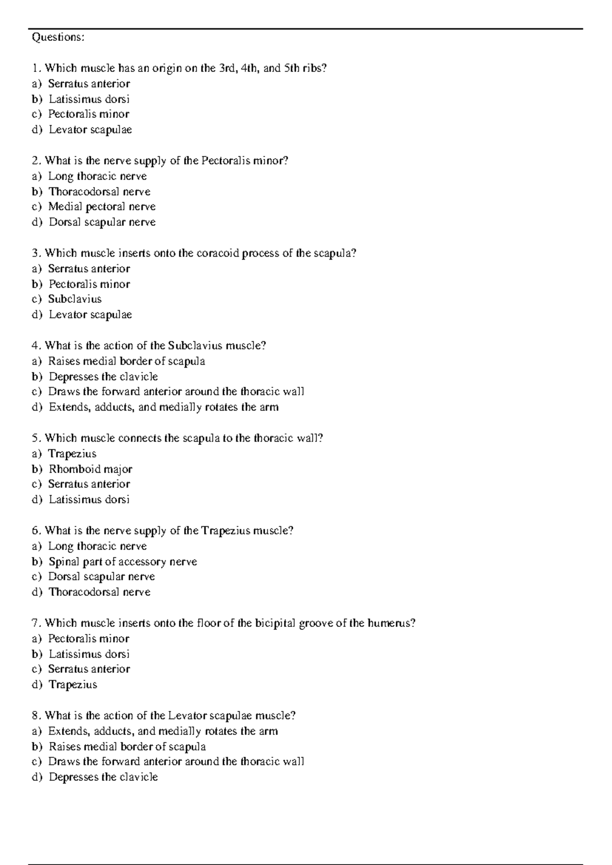 Axilla MCQs: Anatomy Questions for DPT SLP OT 1st Sem - Studocu