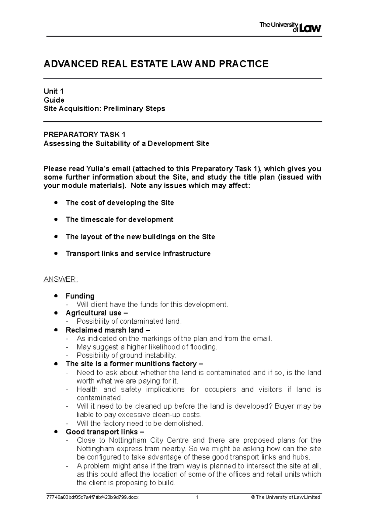 2122 ARE WS01 CE01: Advanced Real Estate Law Guide on Site Acquisition ...