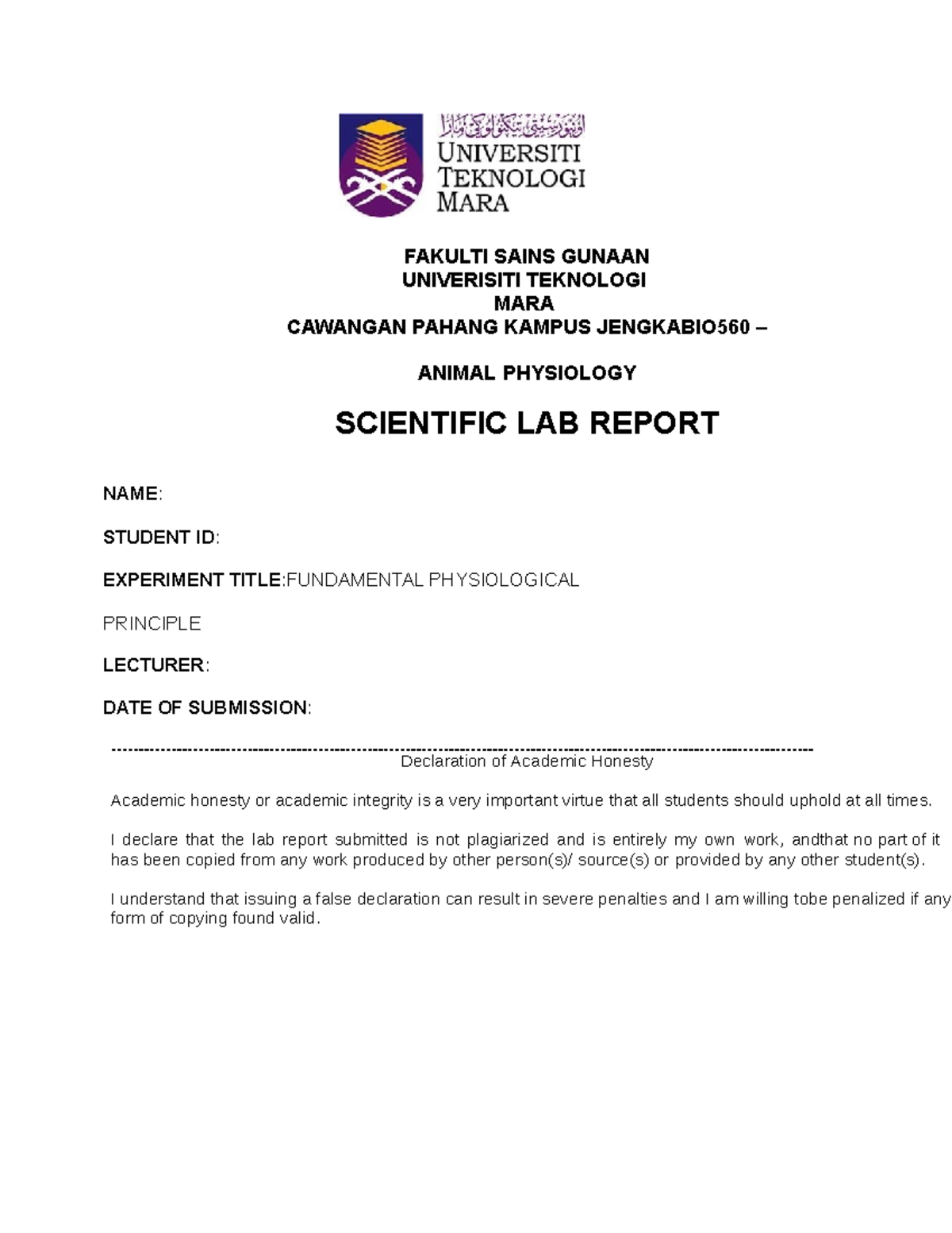 BIO 560 Lab 1 Report: Fundamentals of Physiological Principles - Studocu