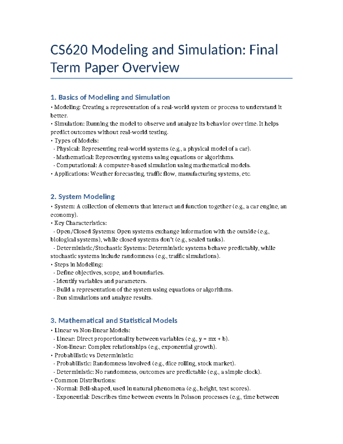CS620 Modeling and Simulation: Final Exam Term Paper Insights - Studocu