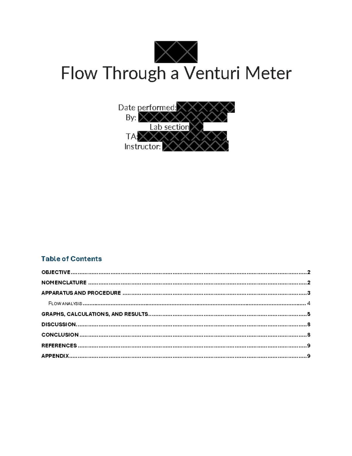 Lab 1: Flow Measurement Using a Venturi Meter - Studocu