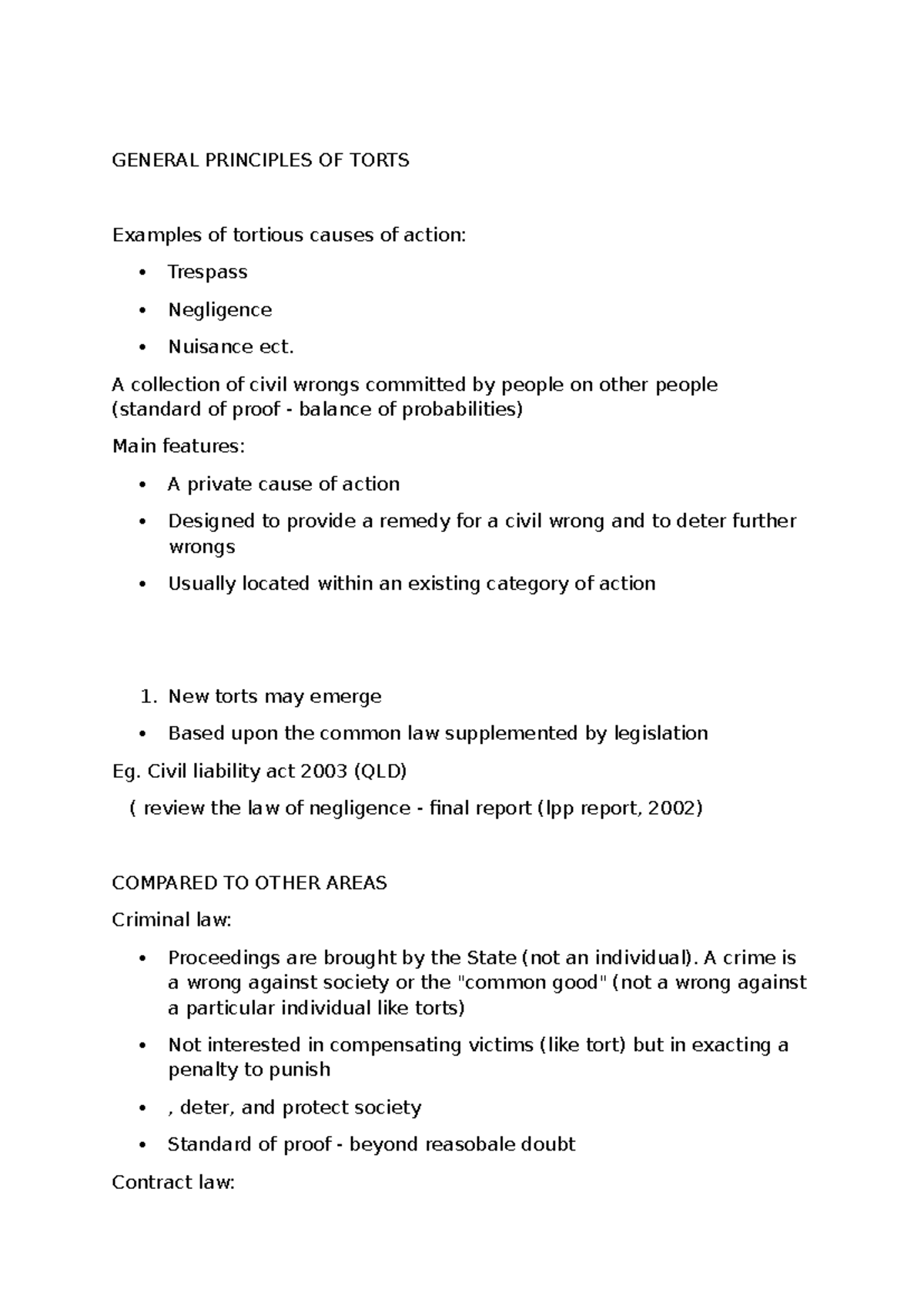 Week 1 Torts Lecture: Key Principles and Case Examples - Studocu