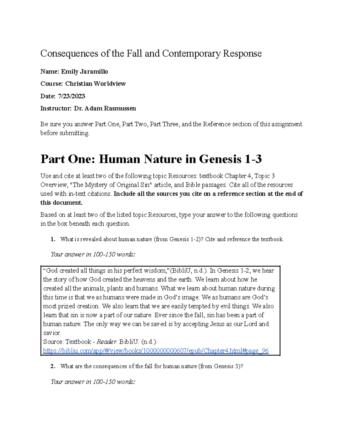 Christian Worldview (CW101): Fall Consequences & Modern Responses - Studocu