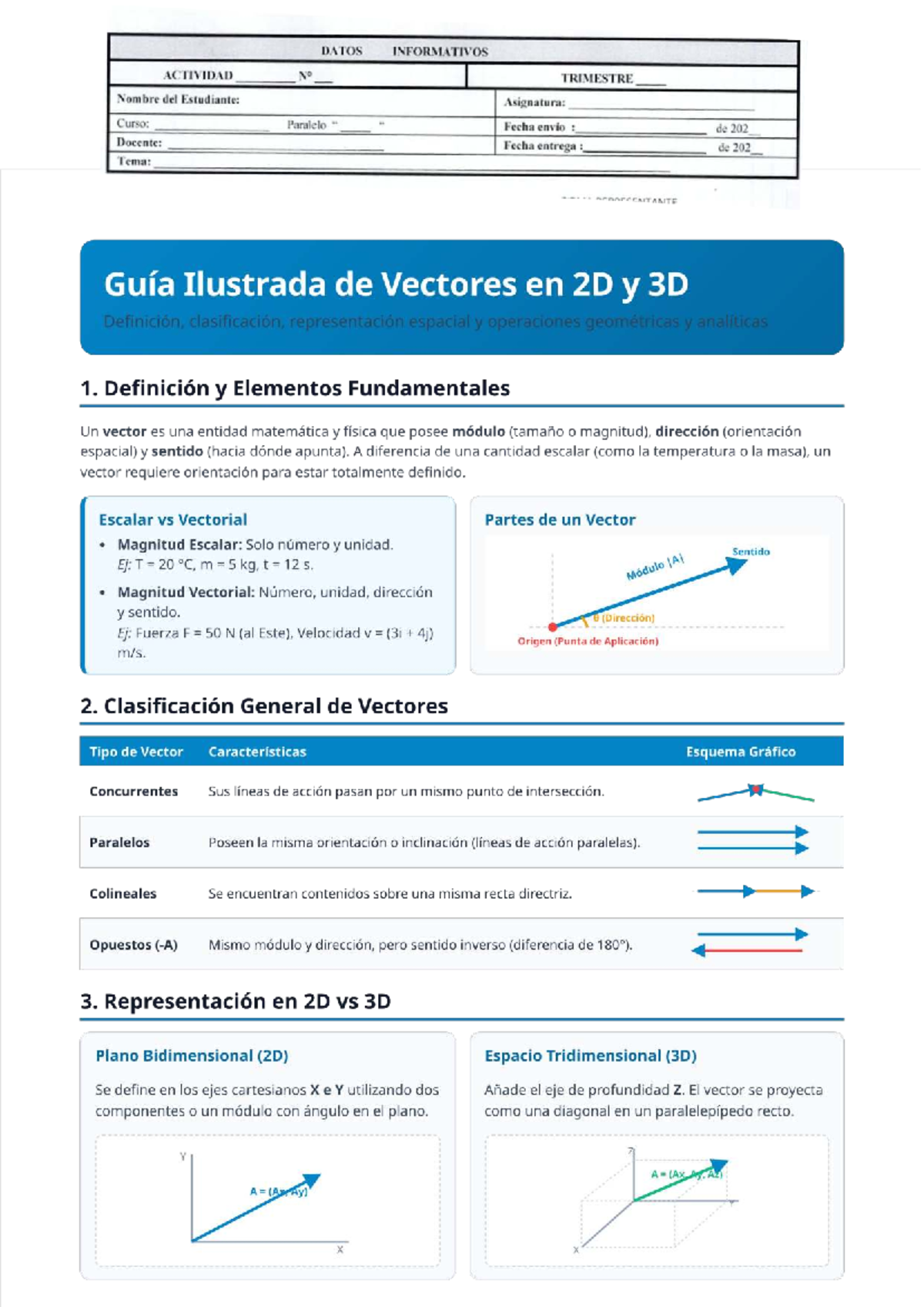 Guía Completa de Vectores 2D y 3D: Estudio Ilustrado - Studocu