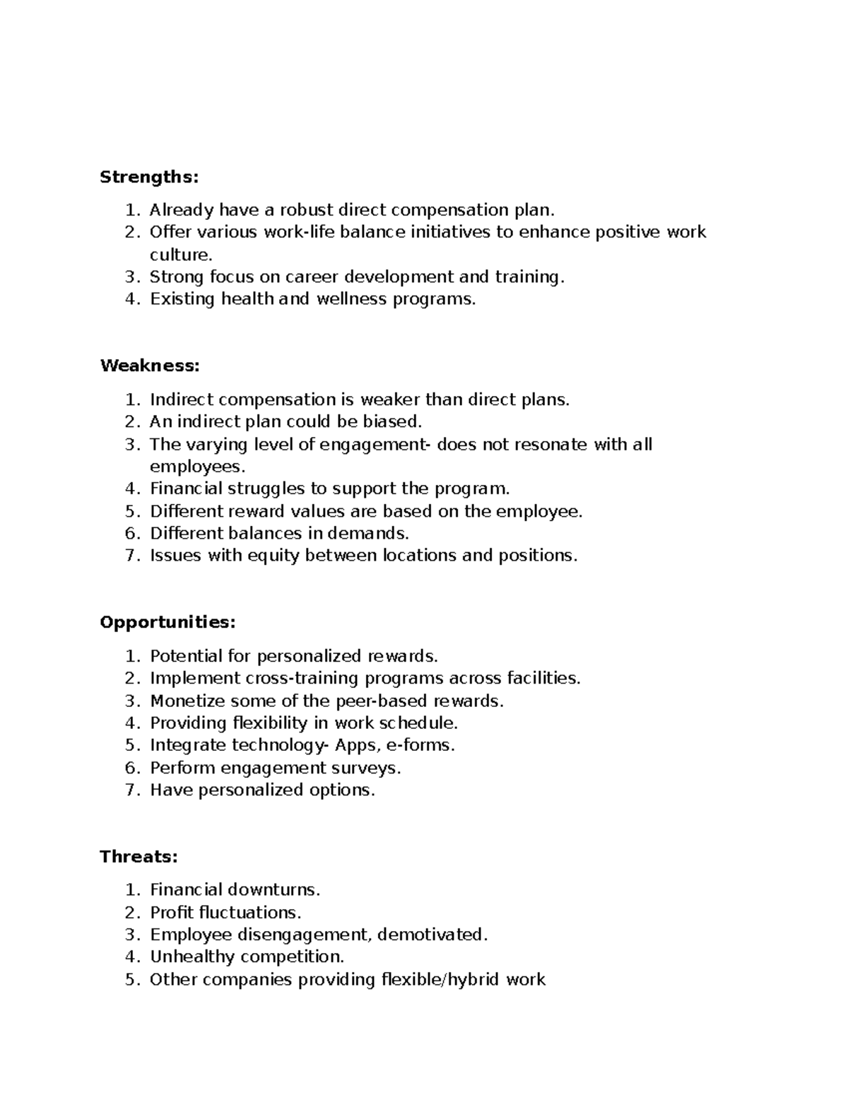 SWOT Analysis of Compensation Strategies - BHBK - Studocu