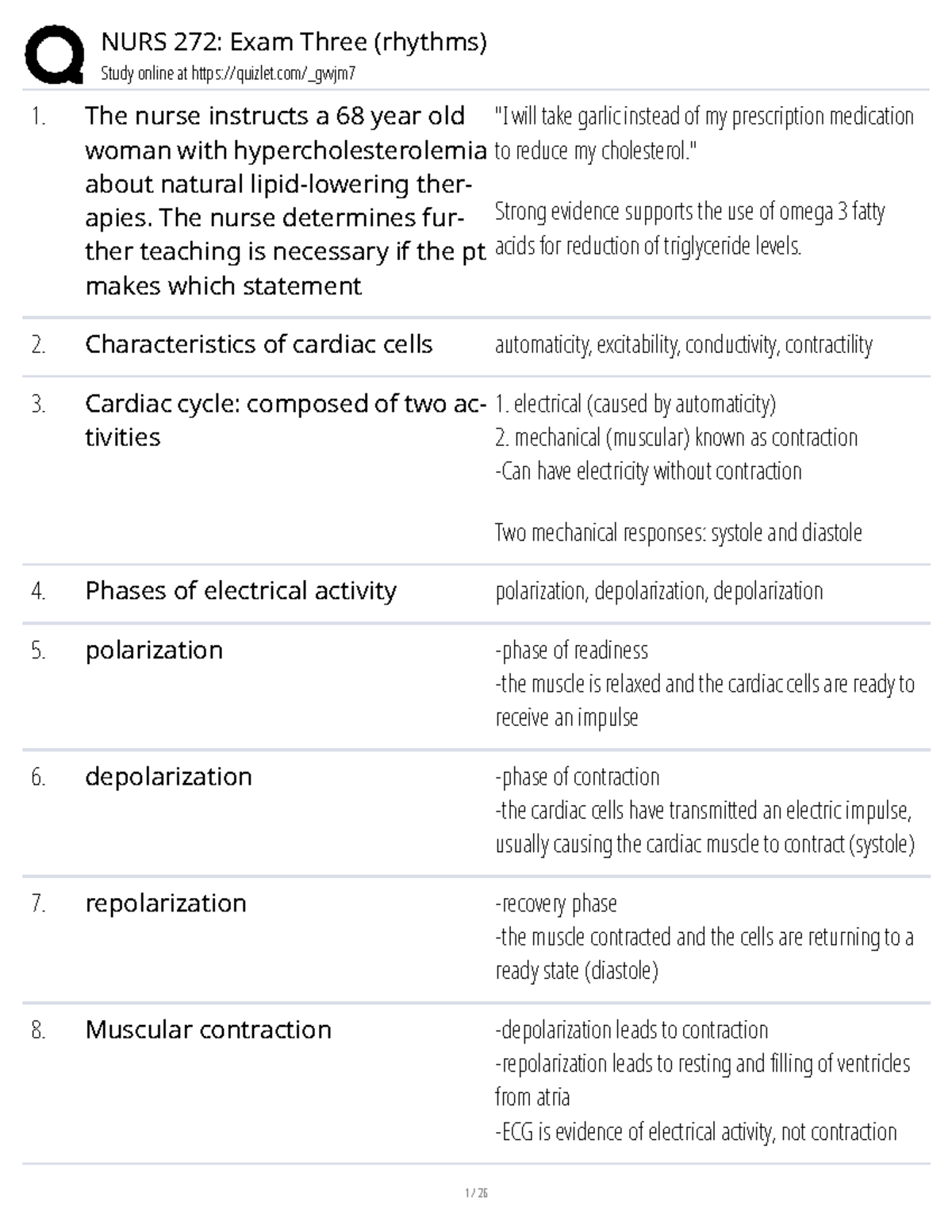 NURS 272: Cardiac Rhythms and Dysrhythmias Exam 3 Review Notes - Studocu