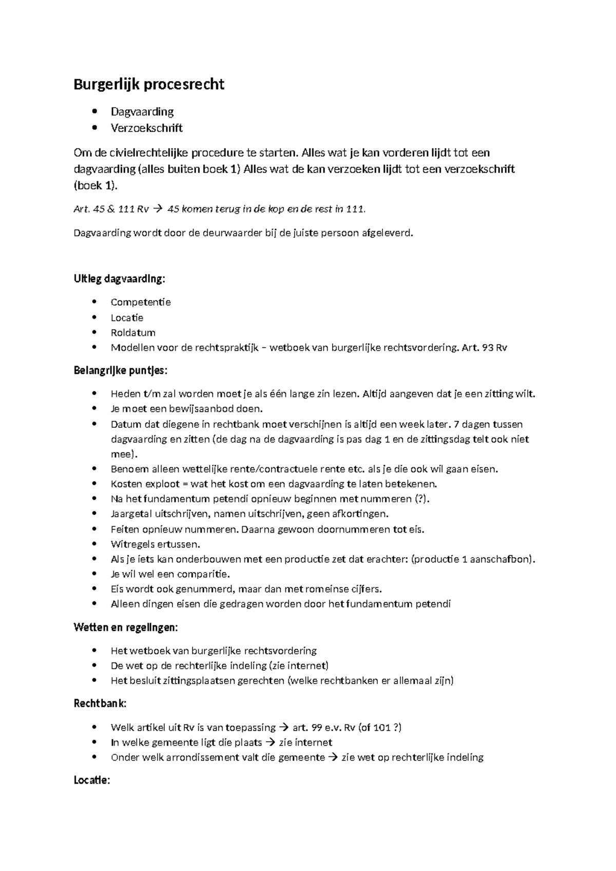 Burgerlijk Procesrecht: Dagvaarding en Verzoekschrift Uitleg - Studeersnel