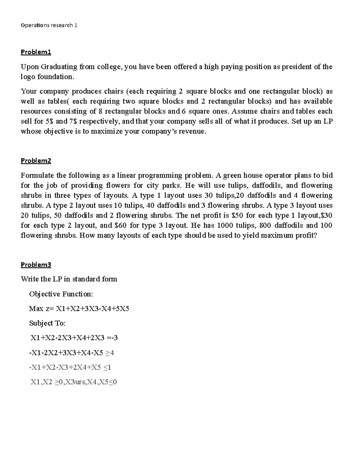 Operations Research 1: LP Formulations & Simplex Method Solutions - Studocu
