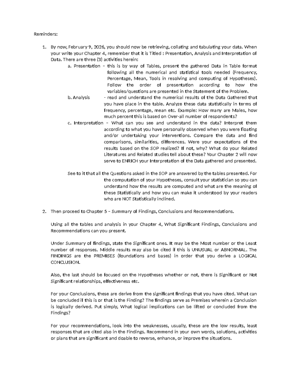 Chapter 4 & 5 Guidelines: Data Presentation, Analysis & Conclusions ...
