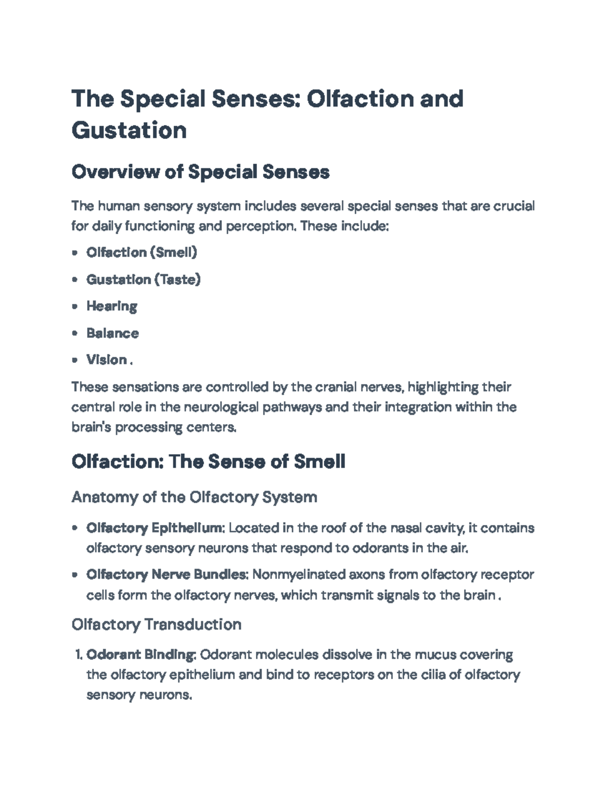 OL 302: Overview of Olfaction and Gustation in Human Physiology - Studocu