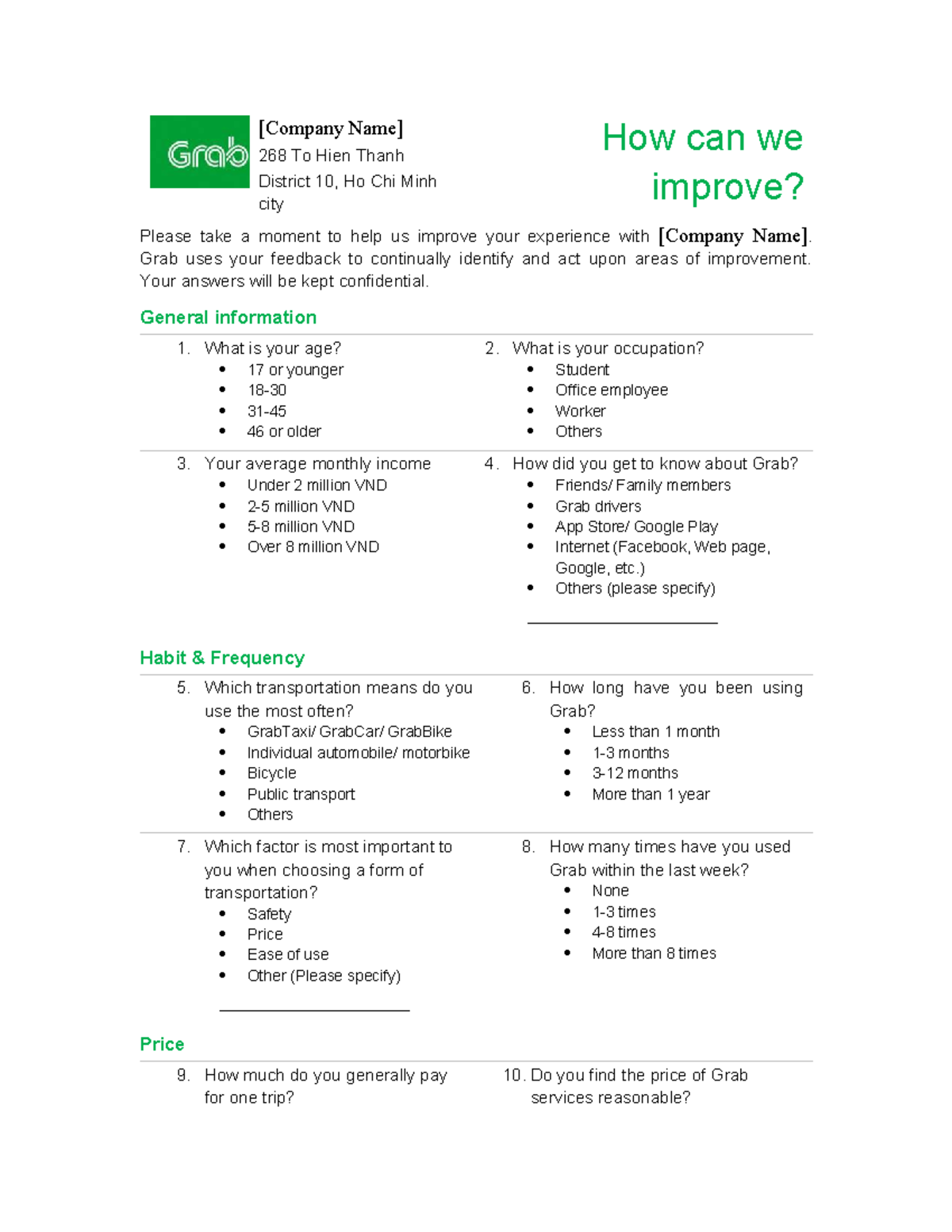 Improving Grab Services: Feedback Questionnaire for Users - Studocu