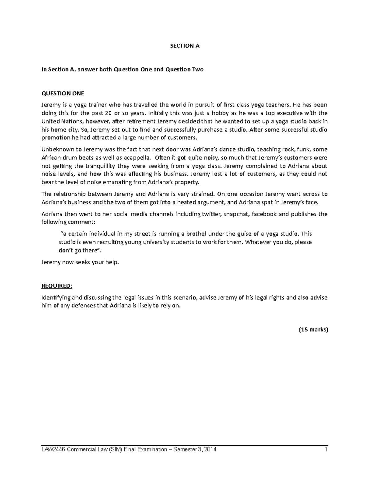 Law 101: Final Exam Paper Analysis on Tort and Contract Issues - Studocu