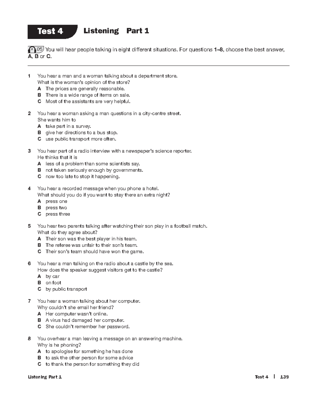 Listening Test 4 for First Trainer - Practice Questions and Answers ...