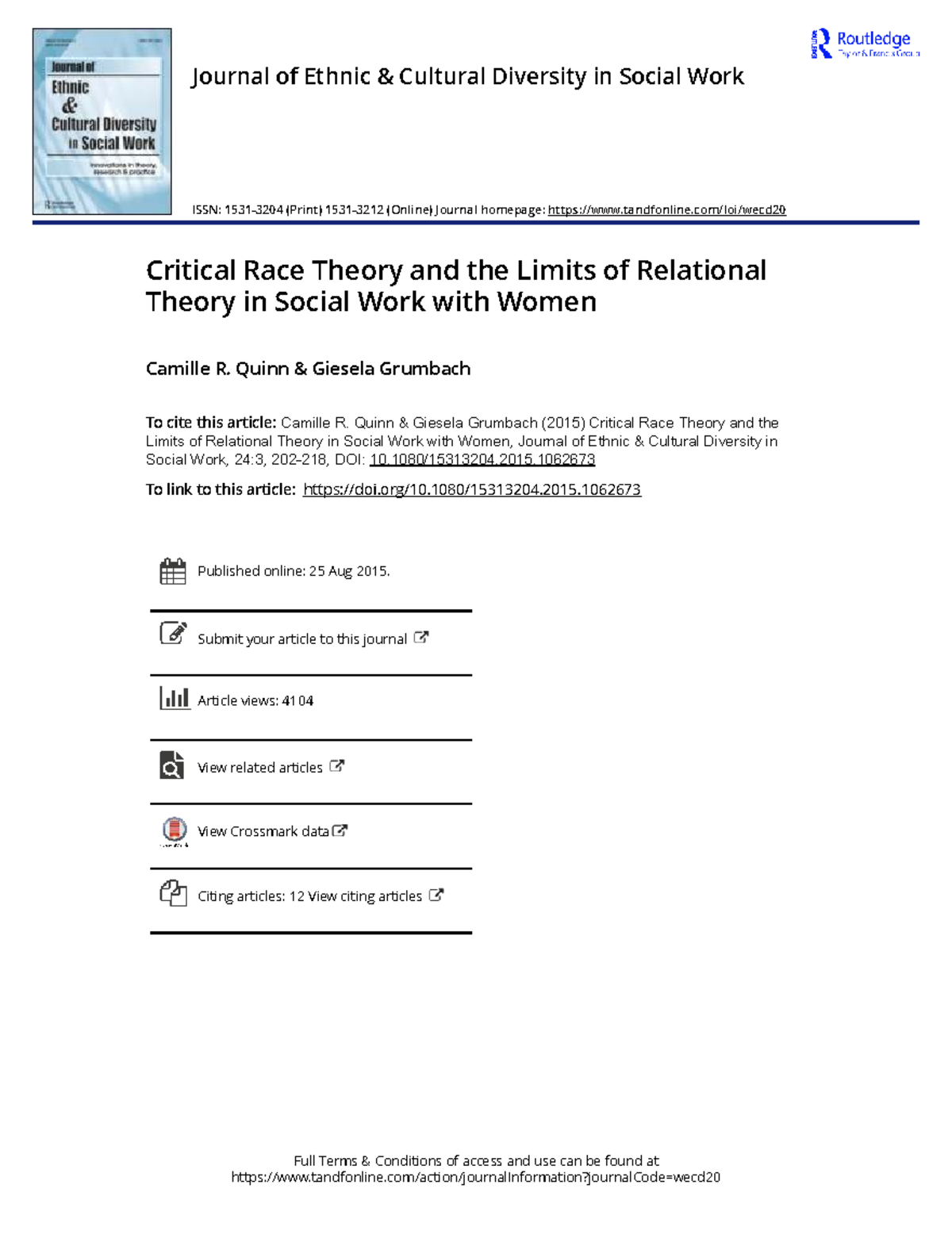 Critical Race Theory & Relational Theory in Social Work: Limits ...