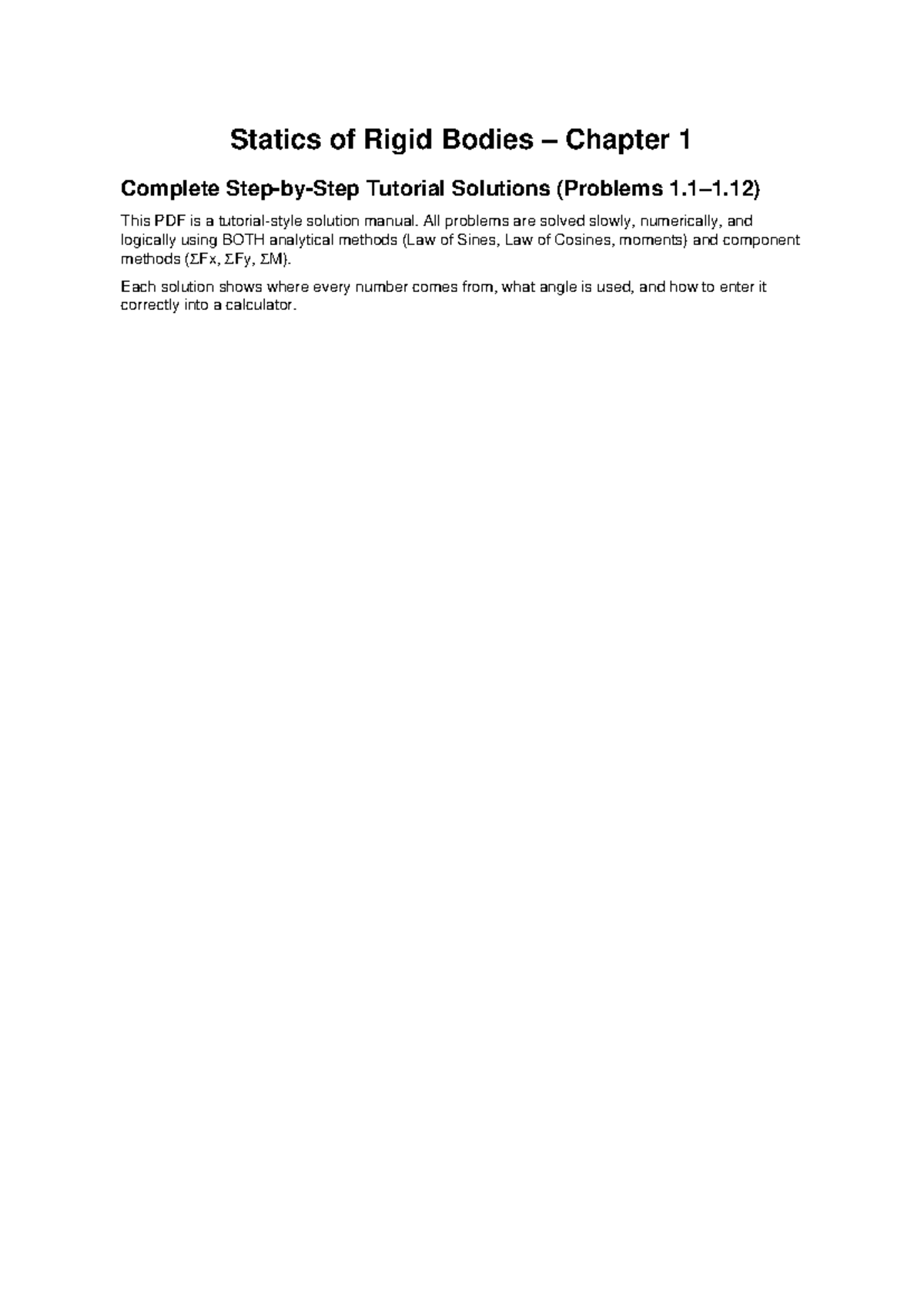 Statics Ch1 All Problems Tutorial - Engineeering Mechanics - Statics ...