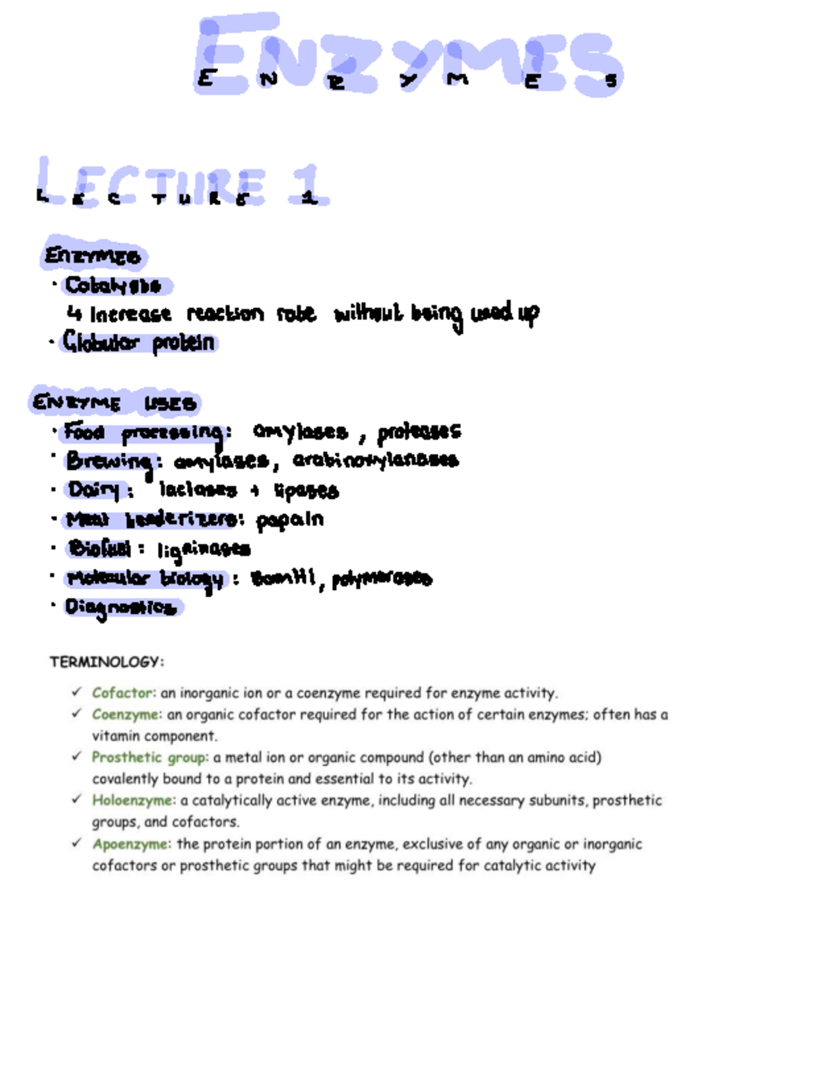 ENZ LECTURE NOTES: Enzymes and Their Catalytic Mechanisms - Studocu