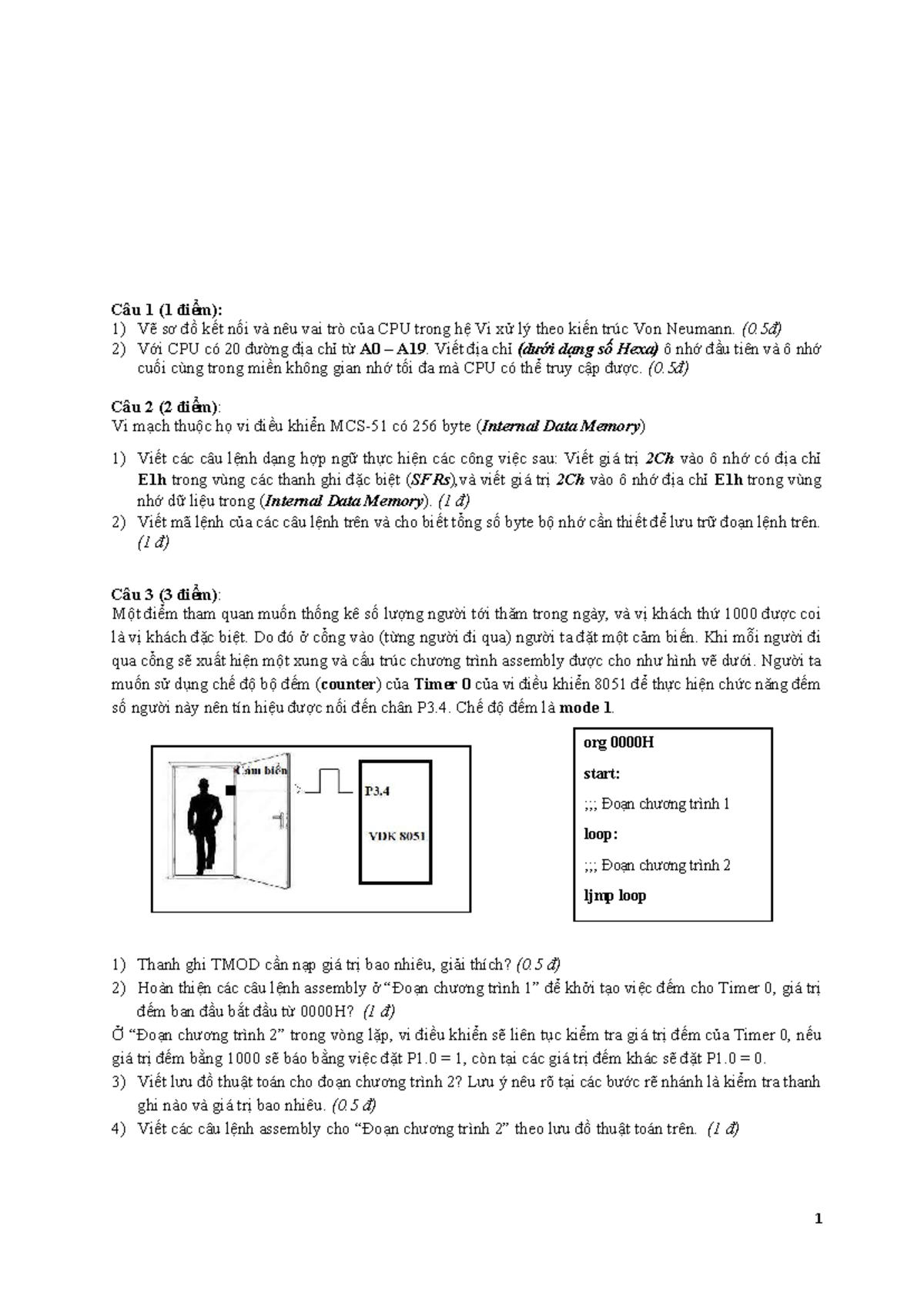 Đề Thi Cuối Kỳ EE3480 – Vi Xử Lý Năm 2023 - Document Preview