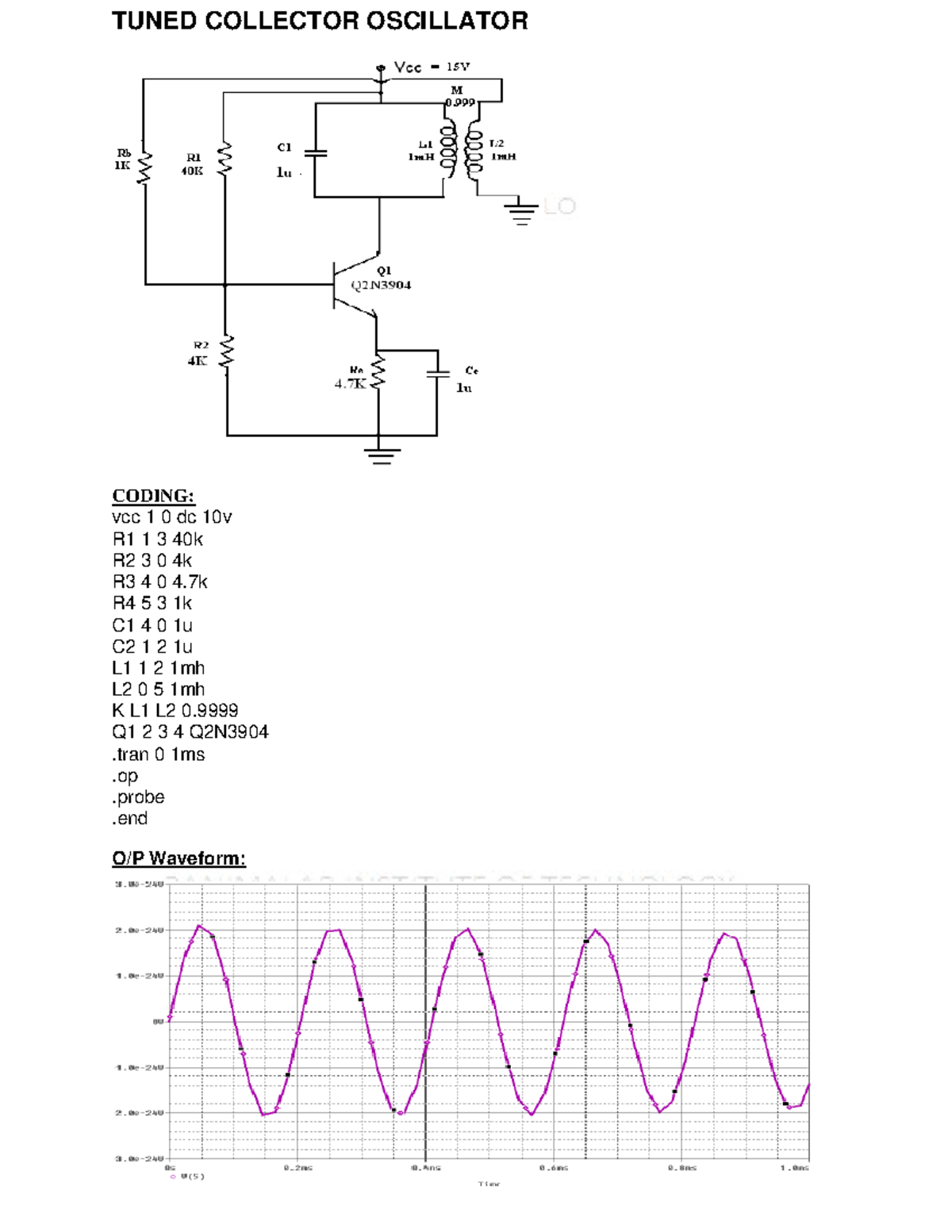 EC II LAB: Tuned Collector Oscillator & Waveform Analysis - Studocu
