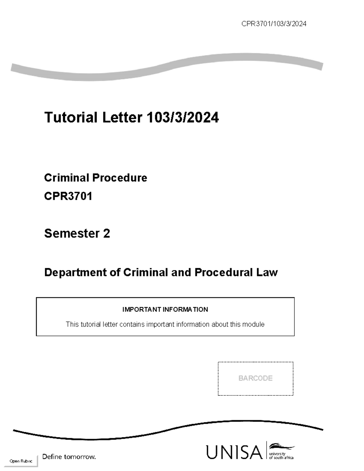 CPR3701 TL 103/3 2024 - Important Guidelines for Criminal Procedure ...
