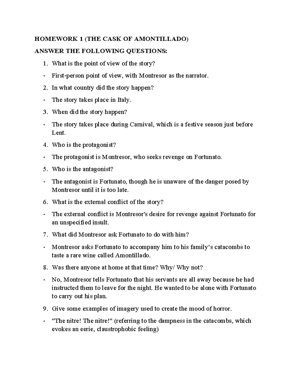 Assignment 1 2 - week 1 - HOMEWORK 1 (THE CASK OF AMONTILLADO) ANSWER ...