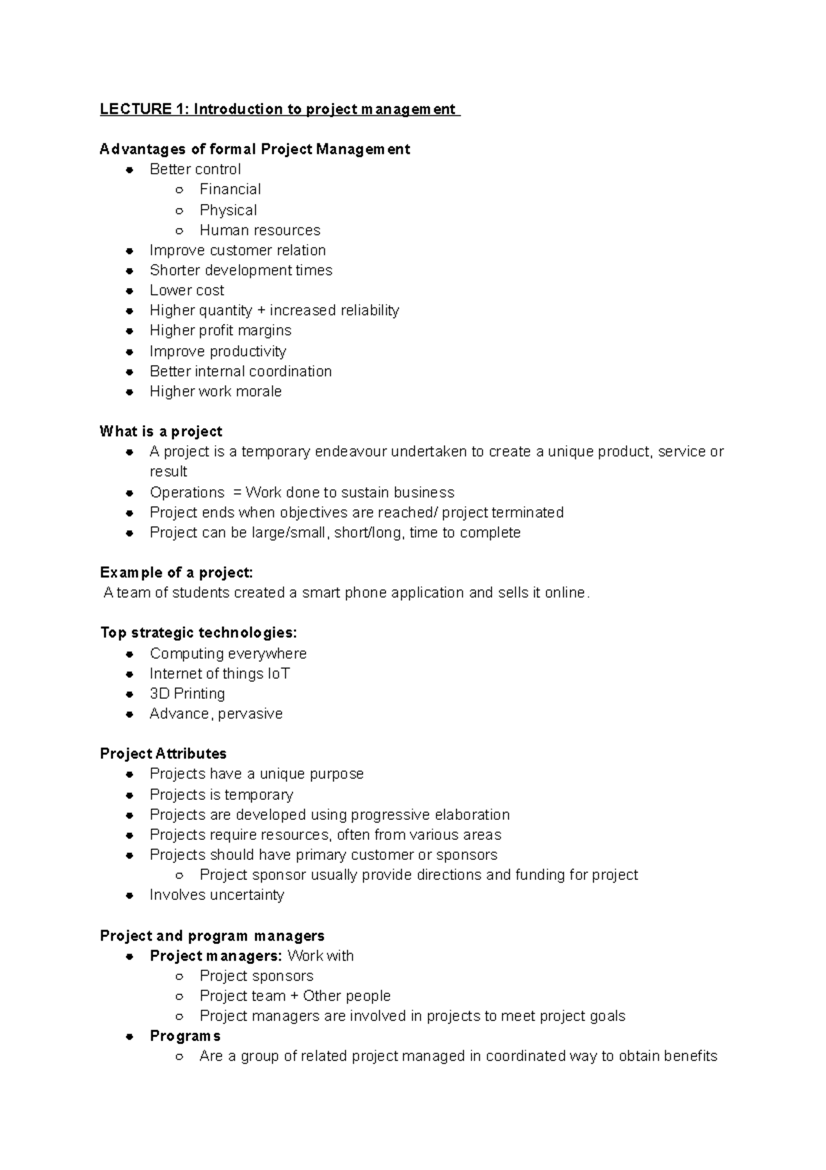 COMP3770 Lecture 1: Introduction to Project Management Principles - Studocu
