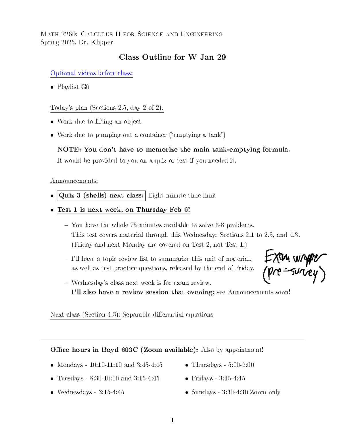 Math 2260: Calculus II Class Outline & Review for Jan 29, 2025 - Studocu