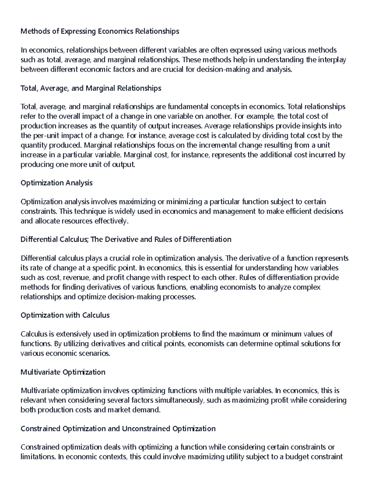 2. Optimization Techniques and Management Tools in Economics - Studocu