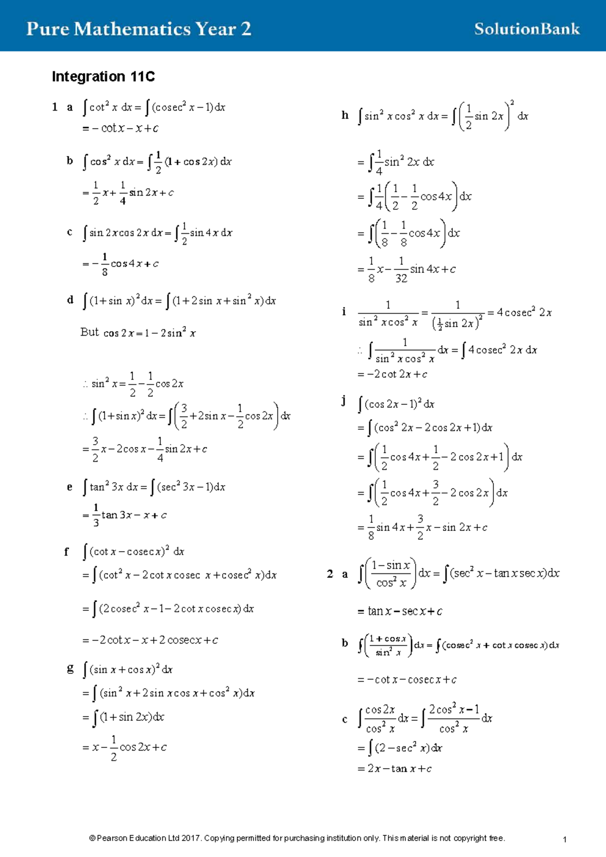 Alevelsb P2 Ex11C Integration Answers - Studocu