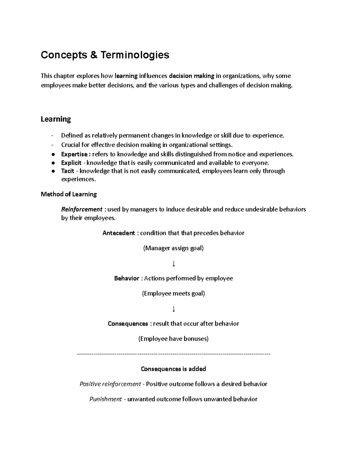 MGT Final Exam Study Guide: Decision Making & Learning Concepts - Studocu