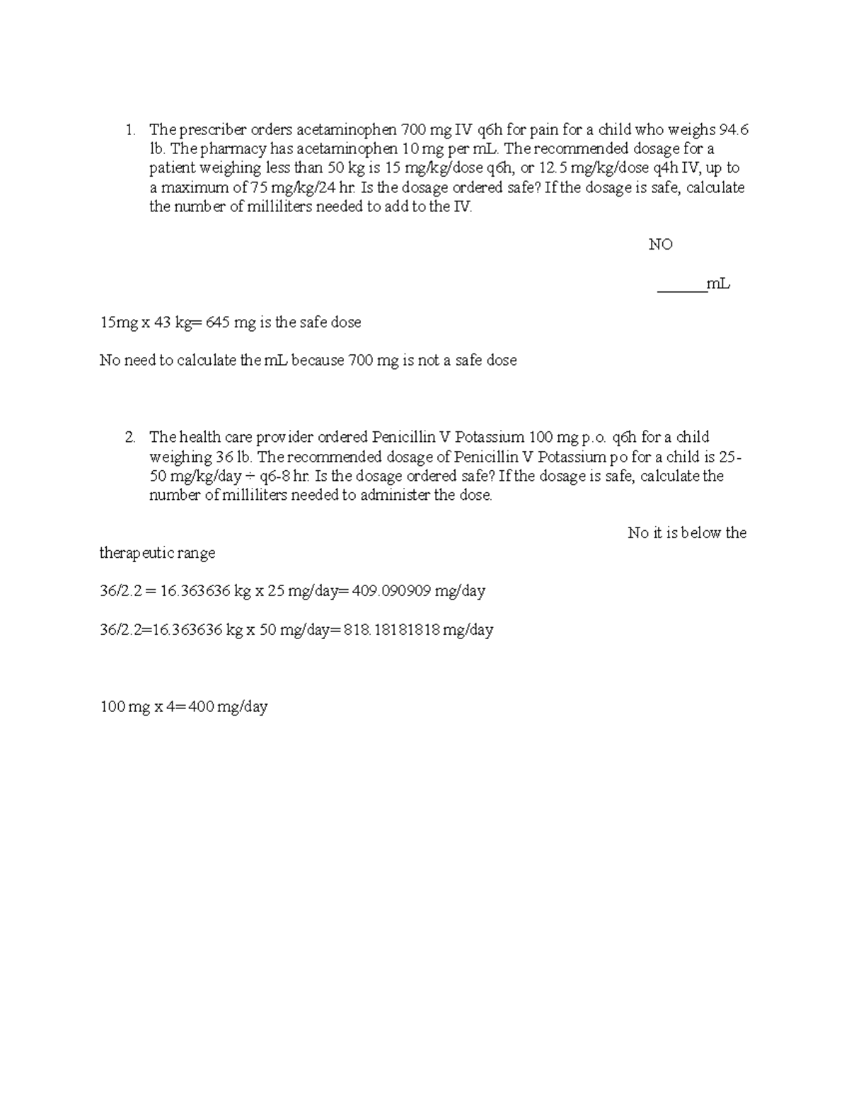 Math 14 - Med Surg II Dosage Calculation Practice Questions & Answers ...