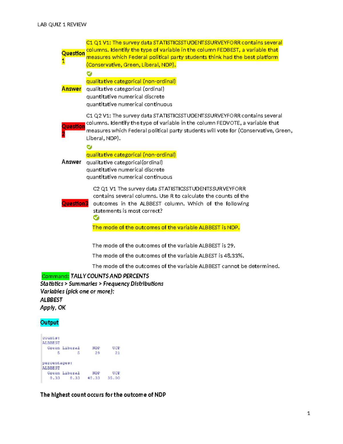 STAT 151 Study Document Practise LAB Final QUIZ 1 Nusrat (2) (2 ...