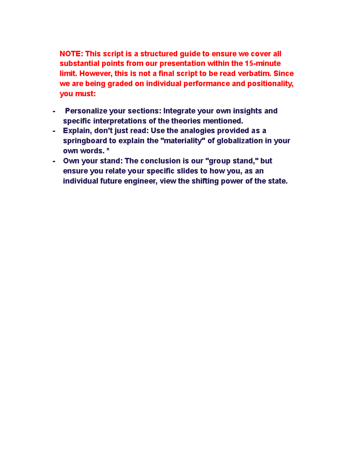 Reporting Script - Group 2: Political Dimension of Globalization (BSCE ...