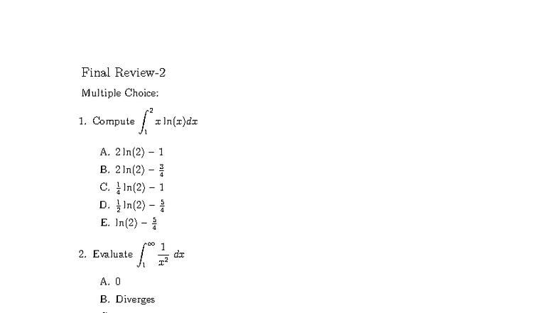 Final Exam Review Notes: Calculus Concepts and Problems - Studocu