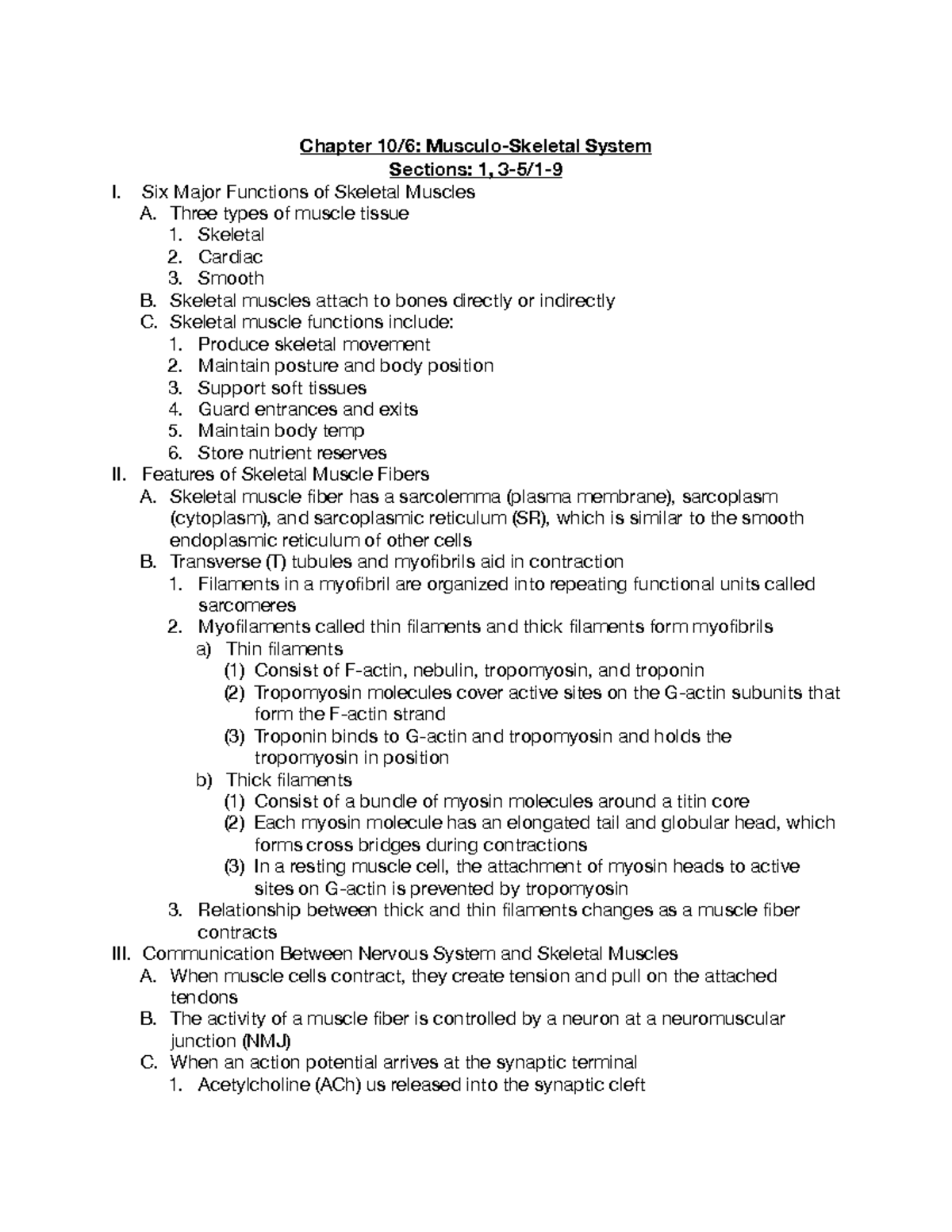 Musculoskeletal system outline - Chapter 10/6: Musculo-Skeletal System ...