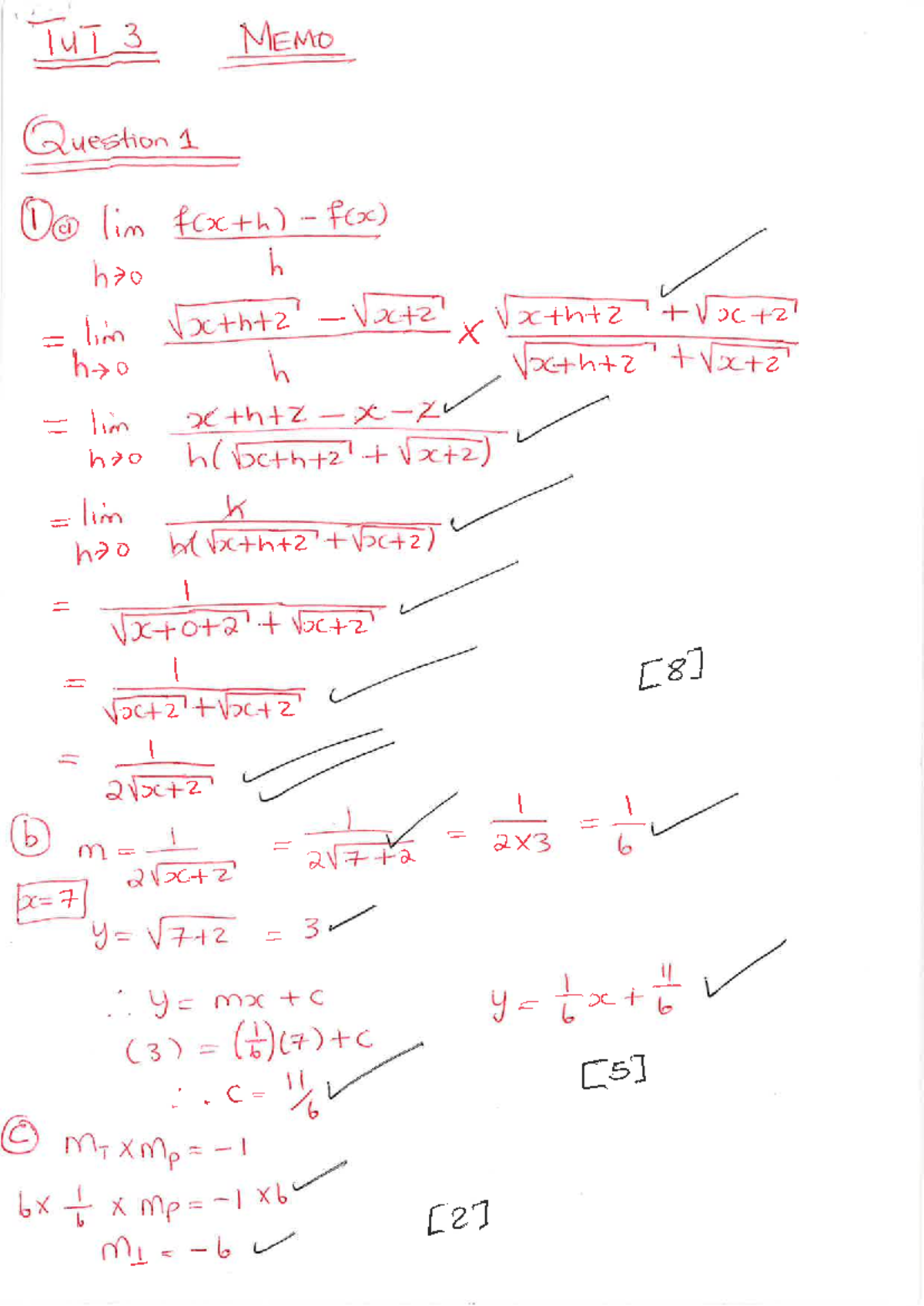 Tutorial 3 MEMO - Calculus Concepts and Solutions - Studocu