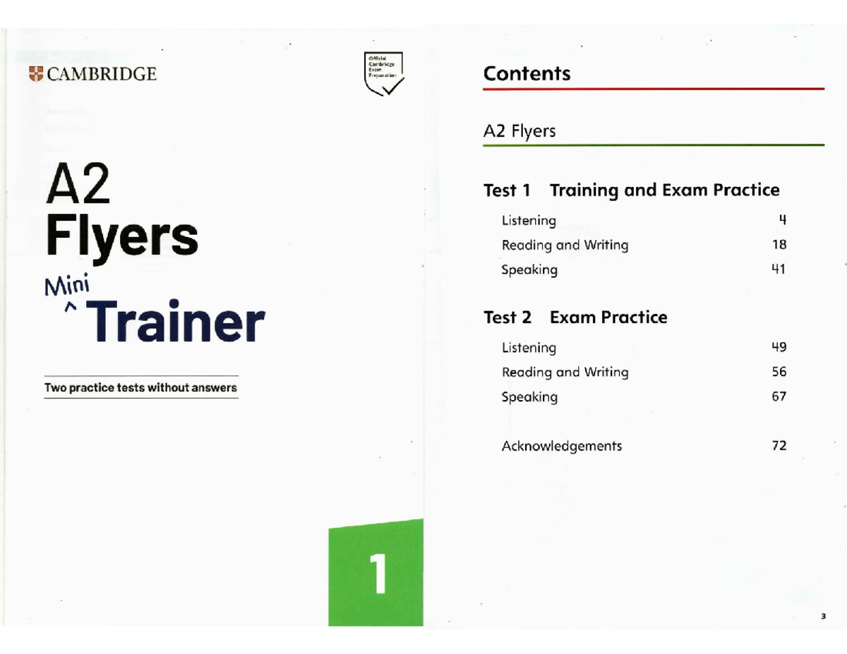 Cambridge A2 Flyers Exam Practice: Listening, Reading & Writing - Studocu