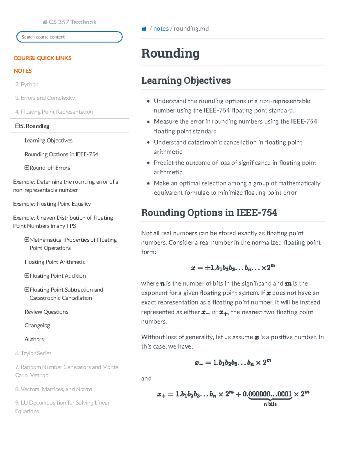 Rounding and Floating Point Arithmetic Notes - CS 357 - / notes ...