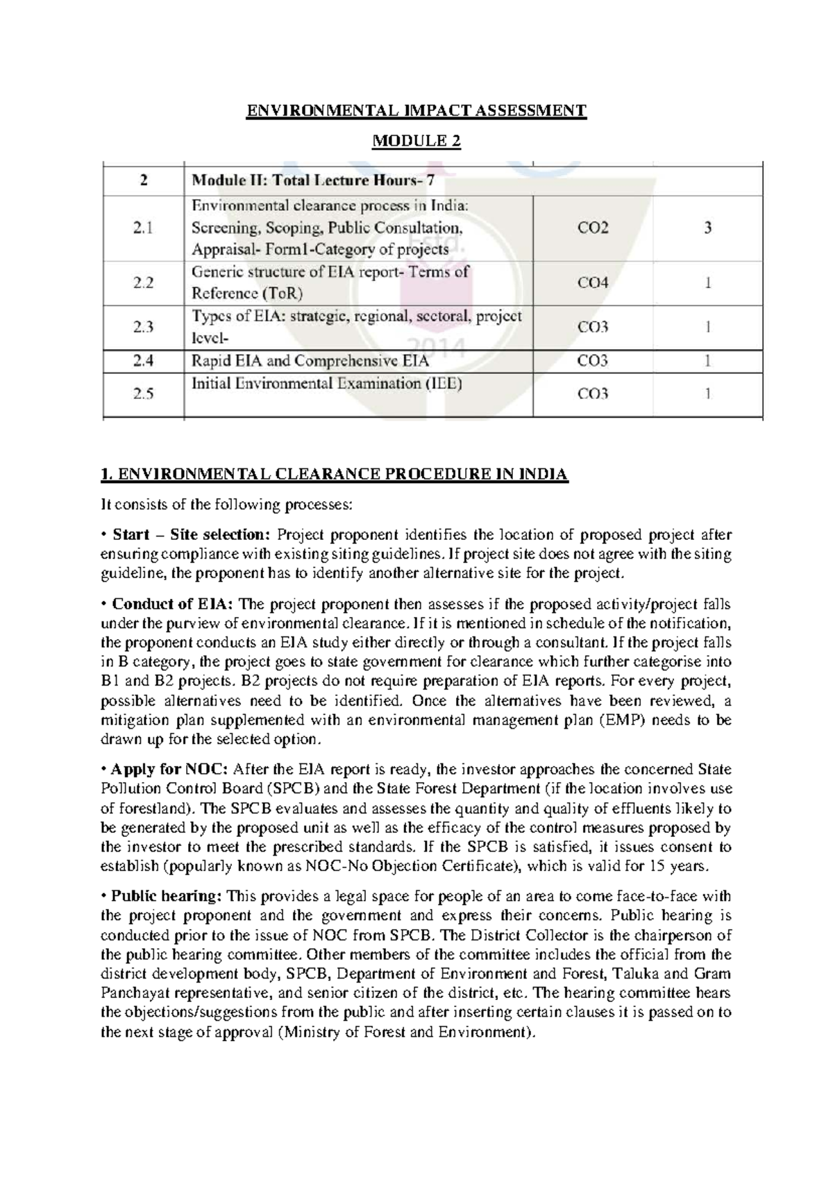 EIA Module 2-1: Environmental Clearance Procedures in India - Studocu