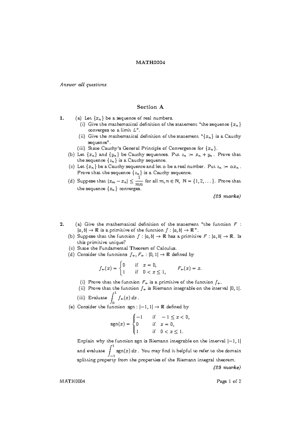 MATH0004 2022 Final Exam Solutions and Analysis - Studocu