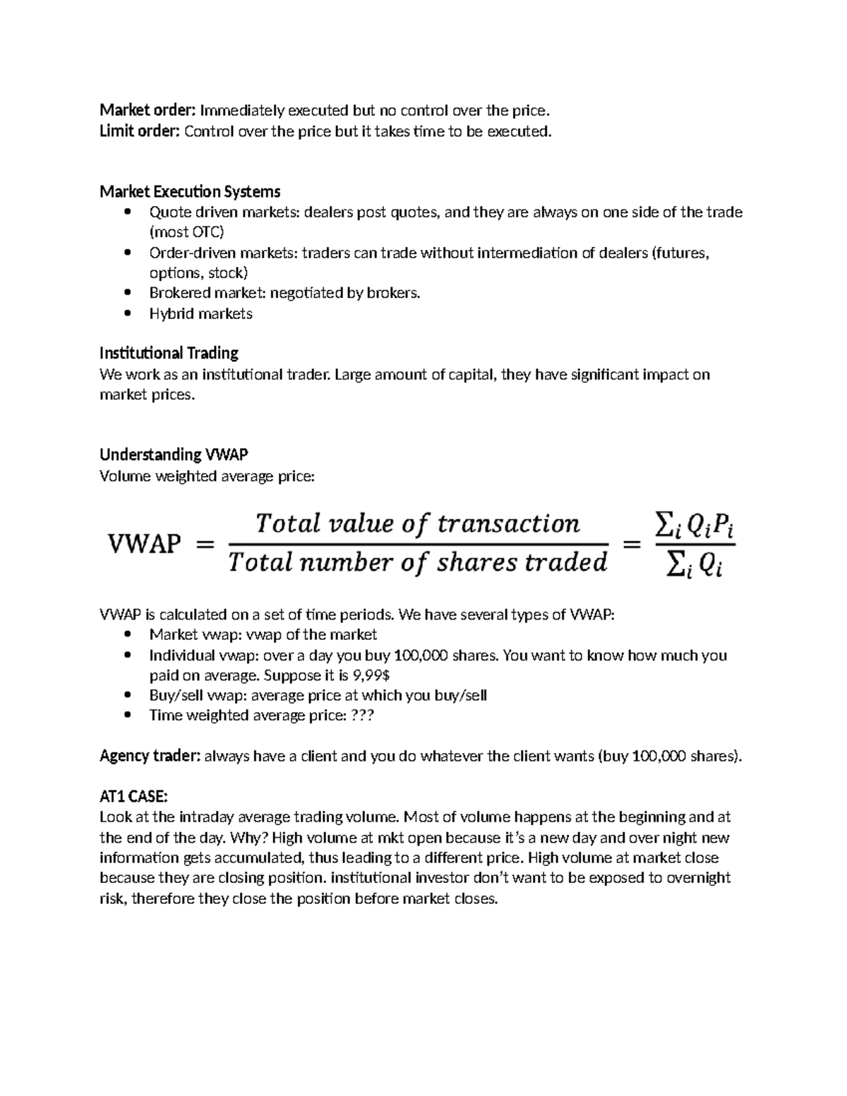 Financial Trading Strategies: Key Concepts and VWAP Analysis - Studocu