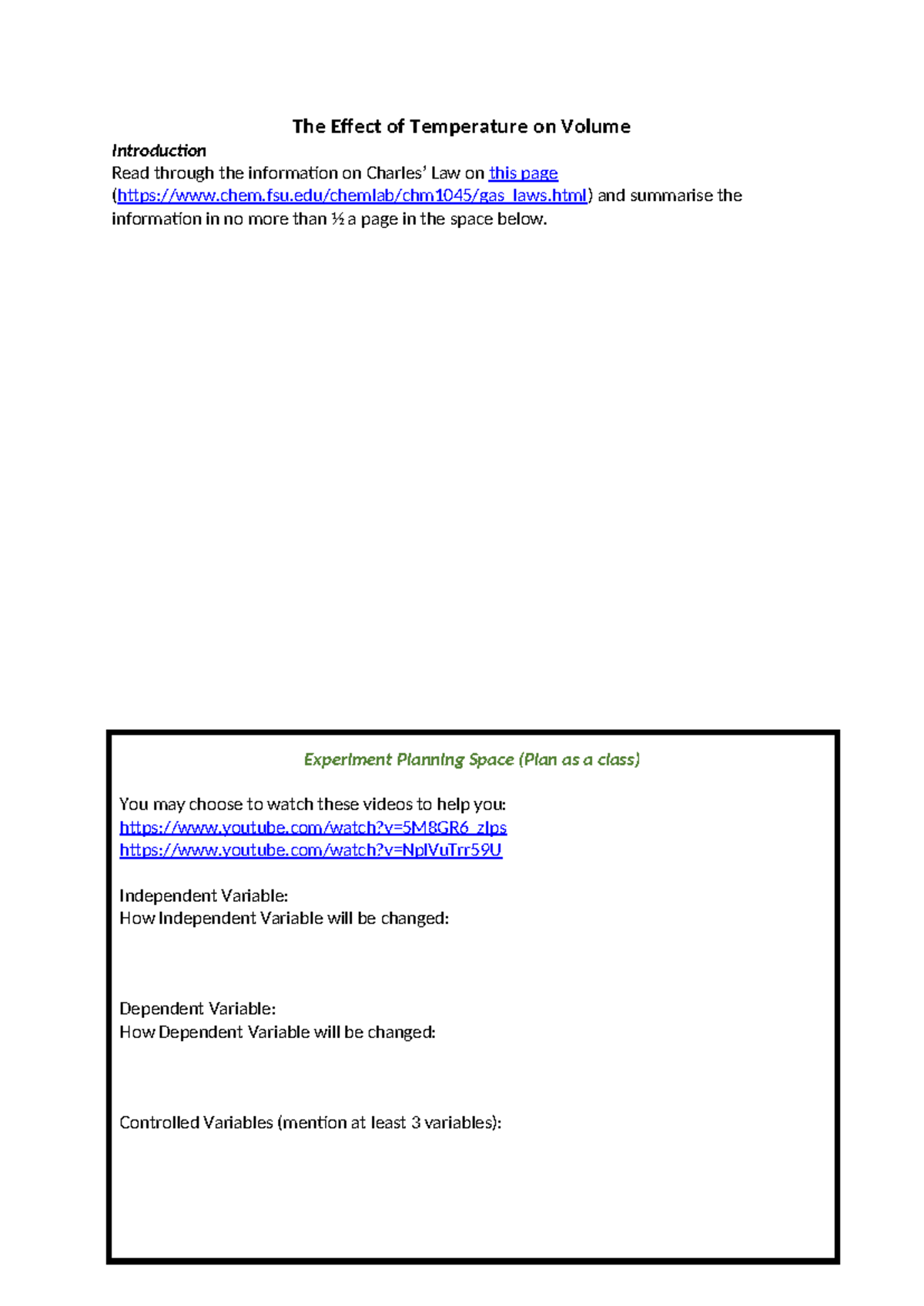 6.1.2b Worksheet: Investigating Temperature's Effect on Volume - Studocu