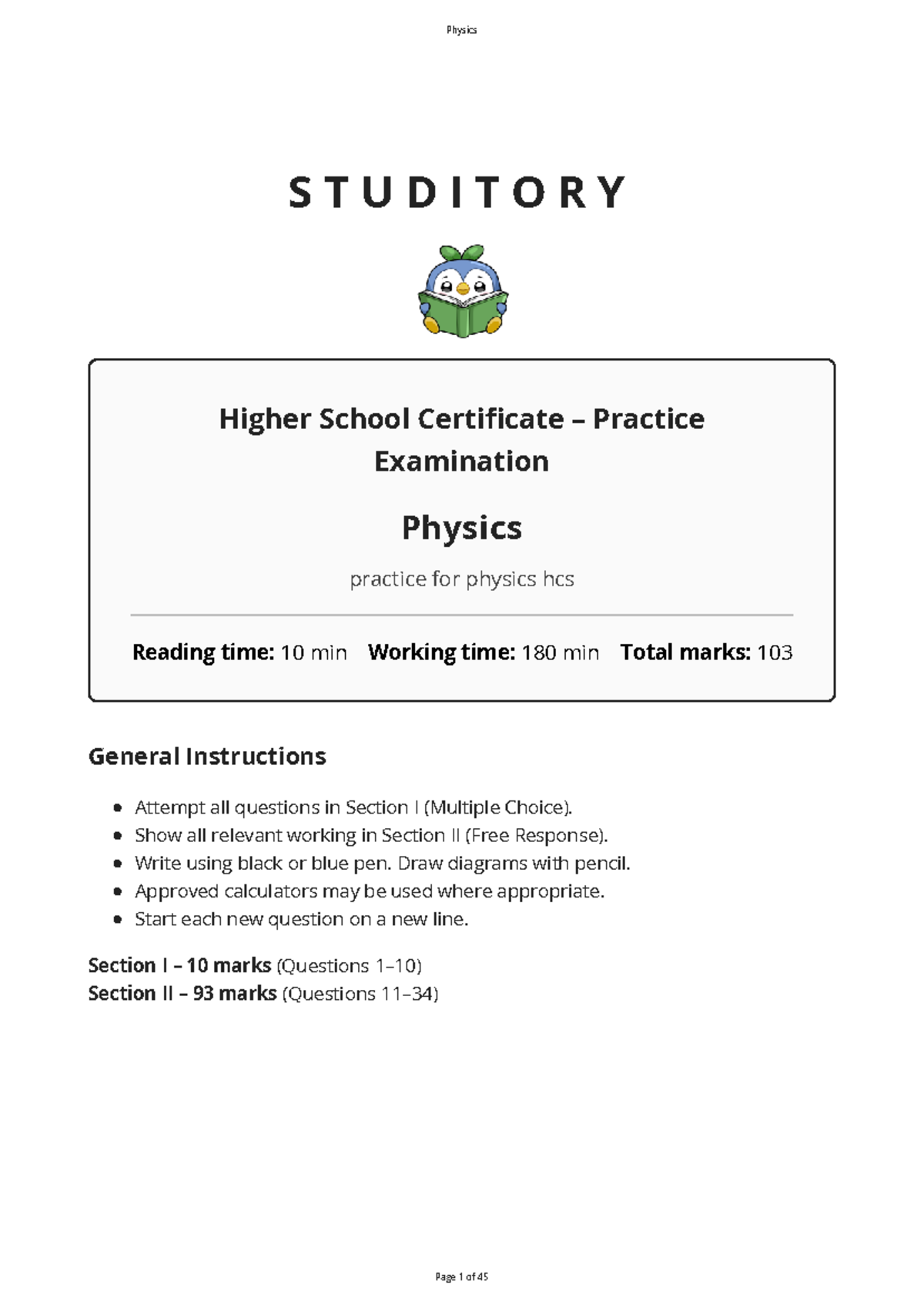 Physics HCS Practice Exam: Comprehensive Test Review - Studocu